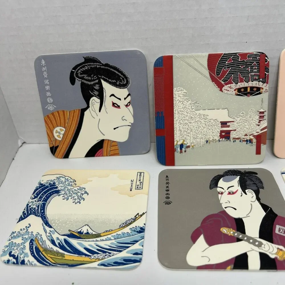 Vtg Ukiyoe Japanese Fine Art Paper Coasters Box Set of 12 Unused Complete